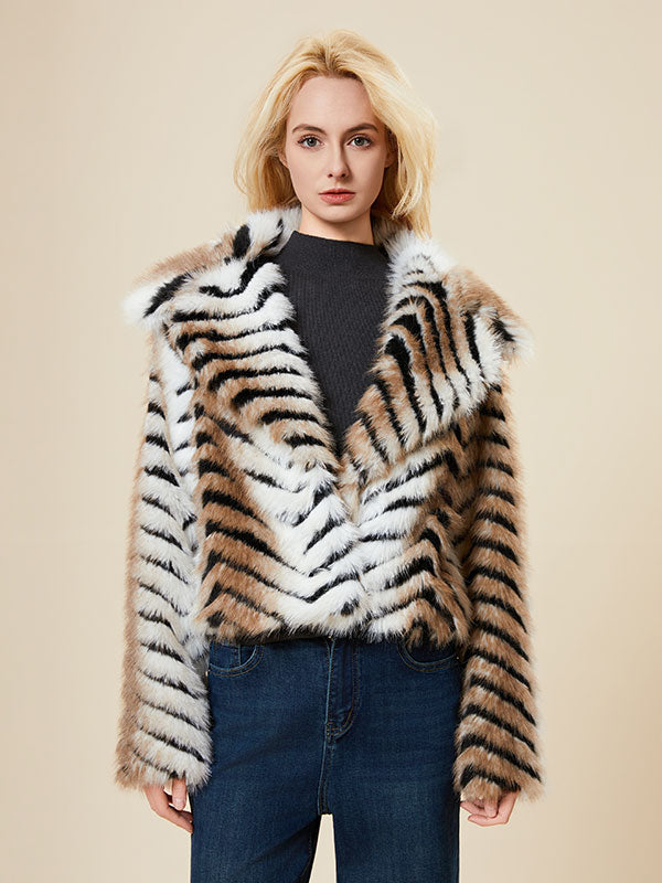 Animals Prints Lapel Fur Coat