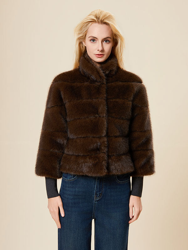 Deconstruction Band Collar Fur Coat