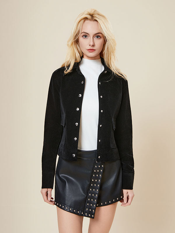 Turn Down Neck Single Breasted Jacket