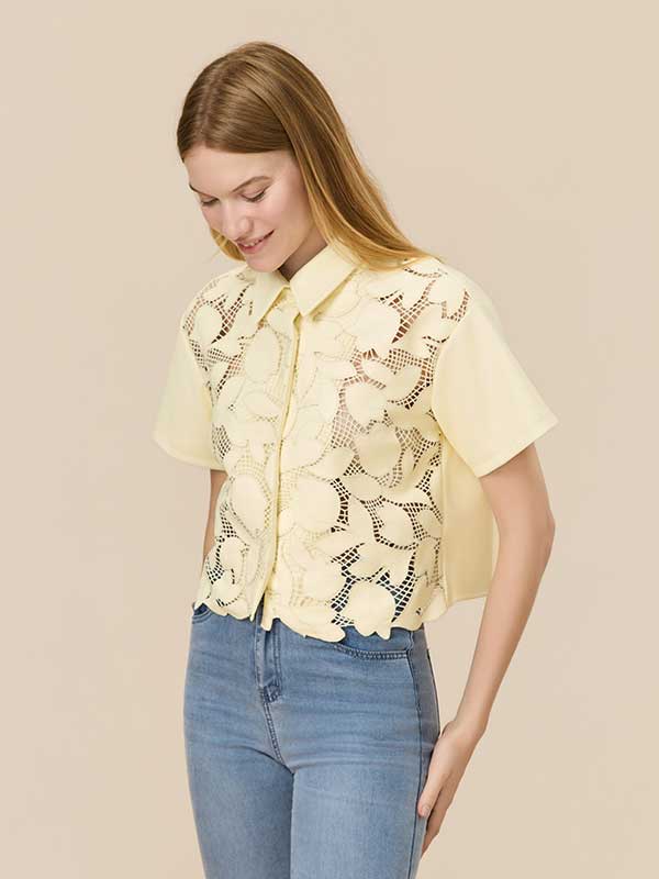 Floral Hollow Out Solid Shirt
