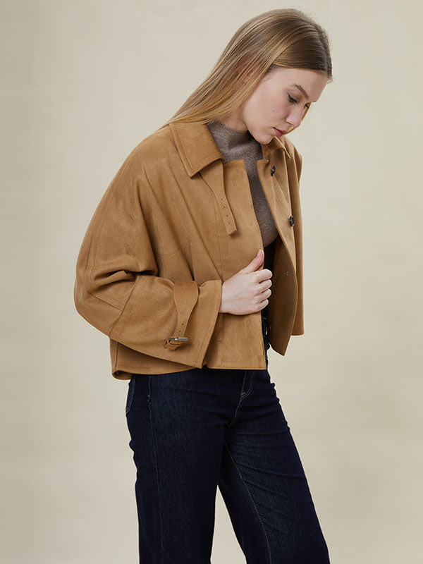 Fold Over Collar Zipper Solid Jacket