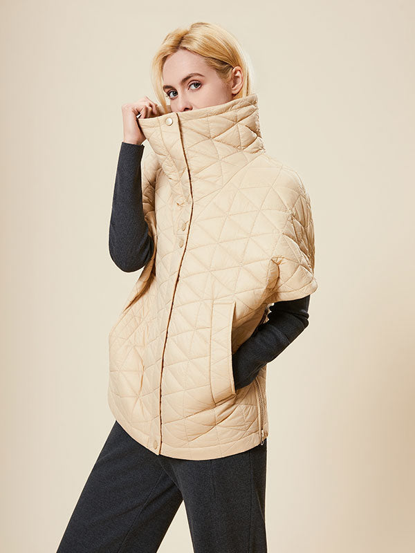 Lapel Quilted Zipper Pocket Solid Warm Vest
