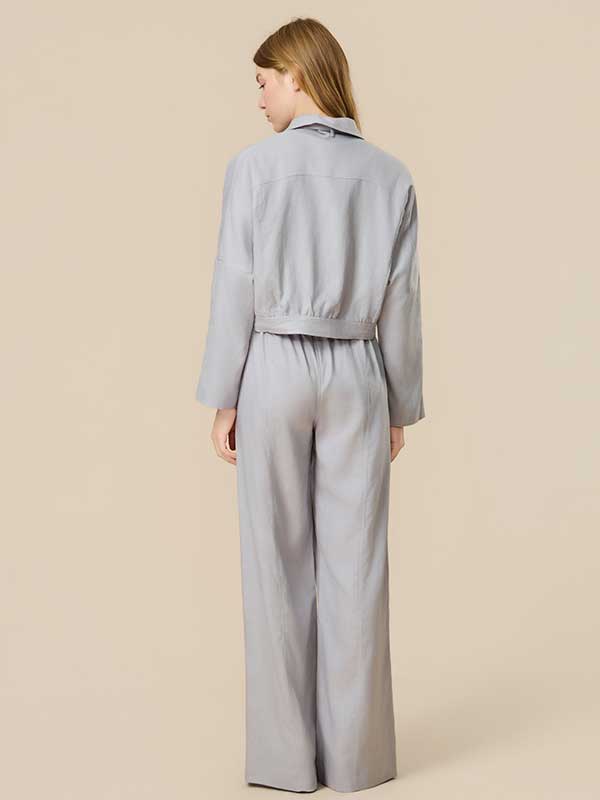 Tie Collar Drawstring Solid Outfit Sets