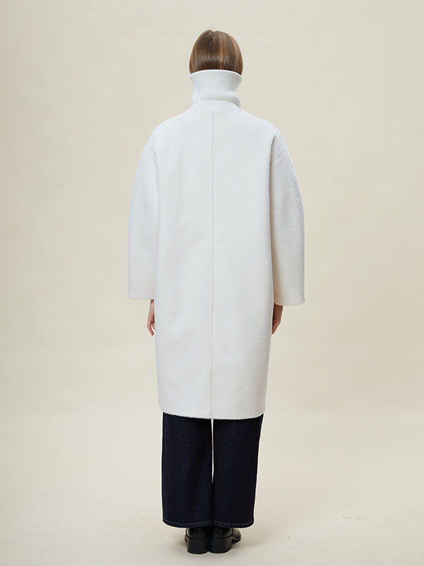 Solid Fold Over Collar Zipper Simple Coat