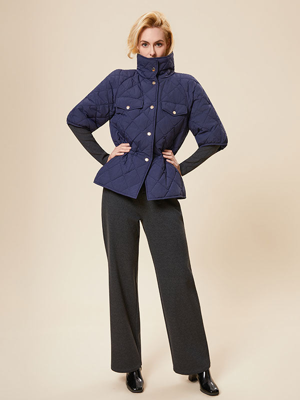 Elastic Waist Single Breasted Solid Warm Jacket