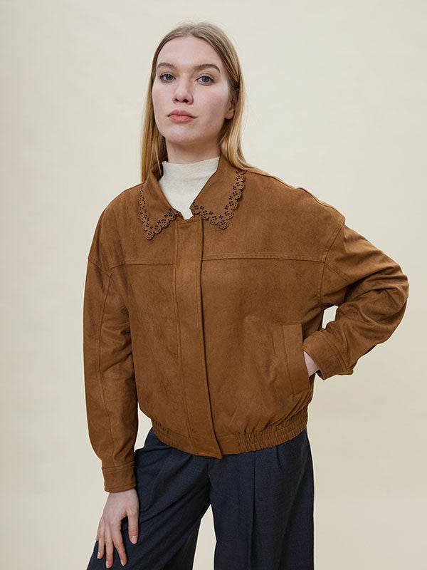 Fold Over Collar Elastic Waist Jacket