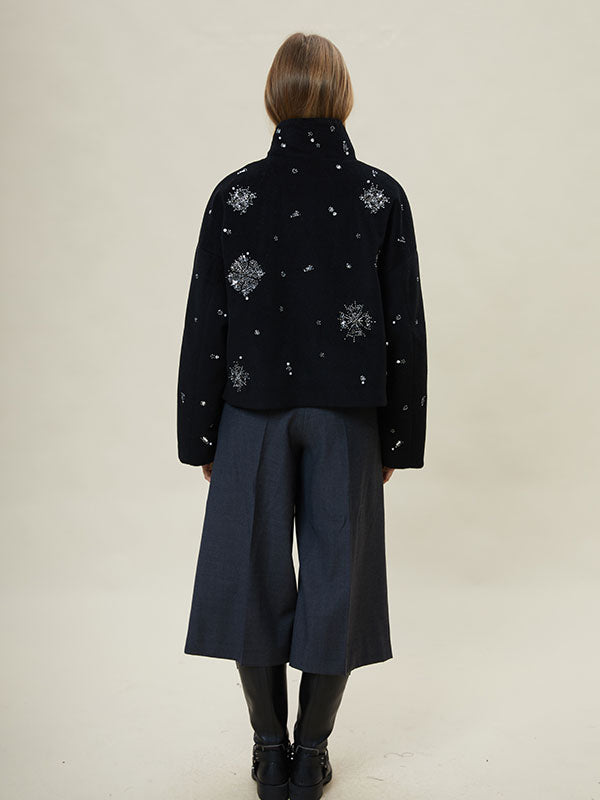 Shinning Band Collar Beading Outwear