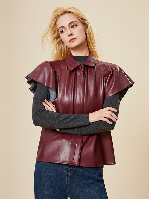 Turn Down Neck Flounce Solid Vest