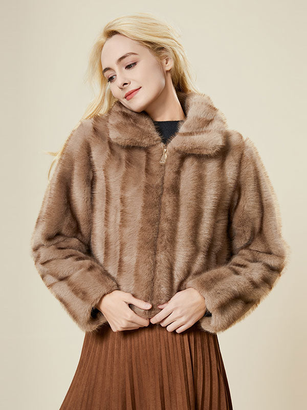 Fur Vertical Striped Zipper Warm Coat