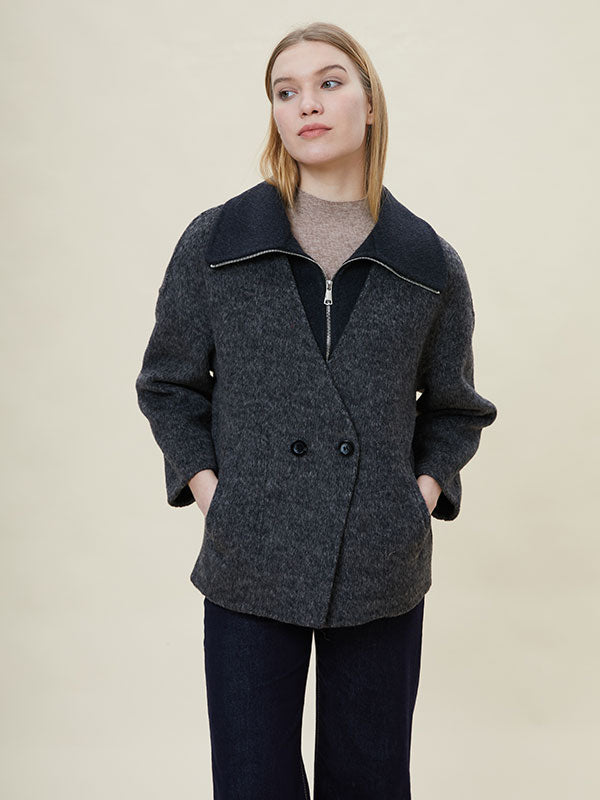 Single Button Color Block Coat