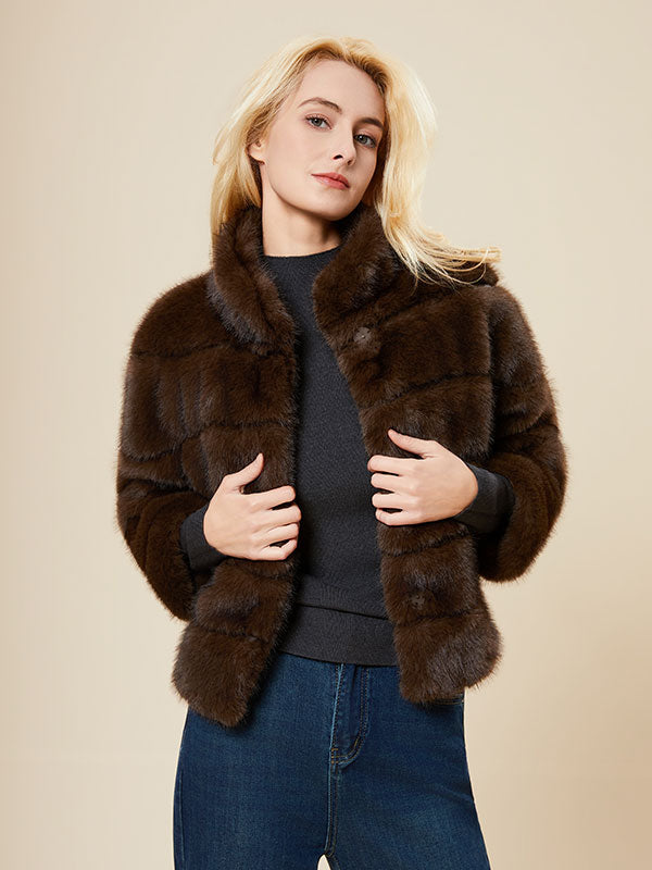 Deconstruction Band Collar Fur Coat
