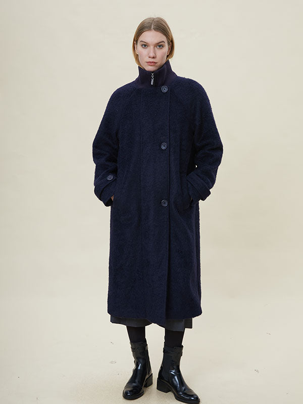 Band Collar Patchwork Single Breasted Coat