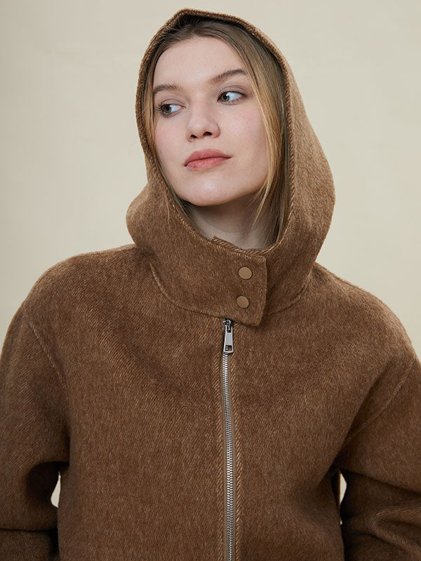 Hooded Zipper Pocket Solid Coat