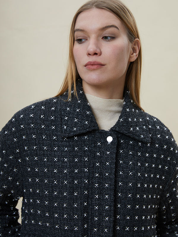 Beading Flap Pocket Zipper Jacket