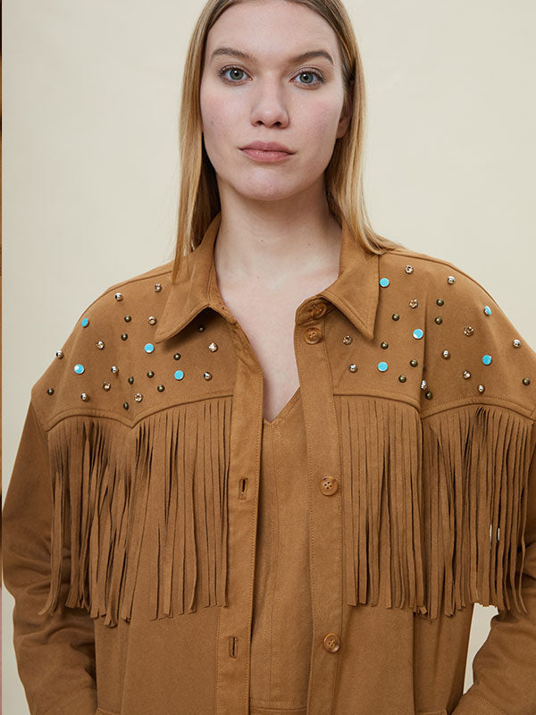 Tassel Sequin Beading Patchwork Shirt