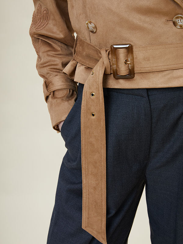 Double Breasted Belt Solid Jacket