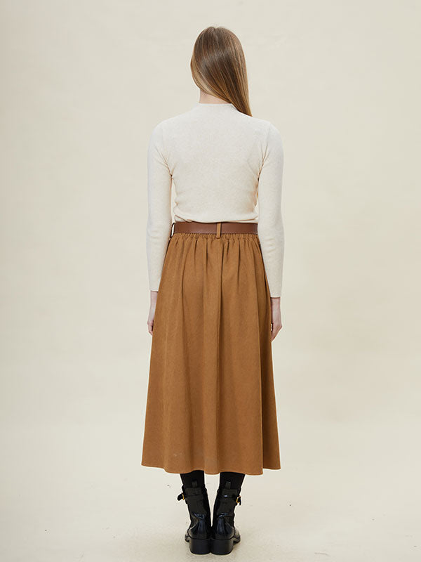 Retro Patch Pocket Solid Maxi Skirt