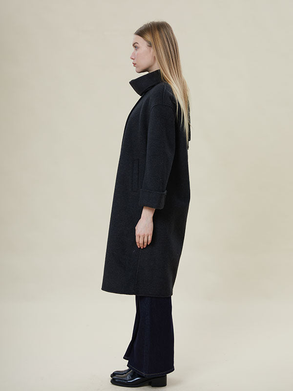 Unique Scarf Collar Button Solid Coat