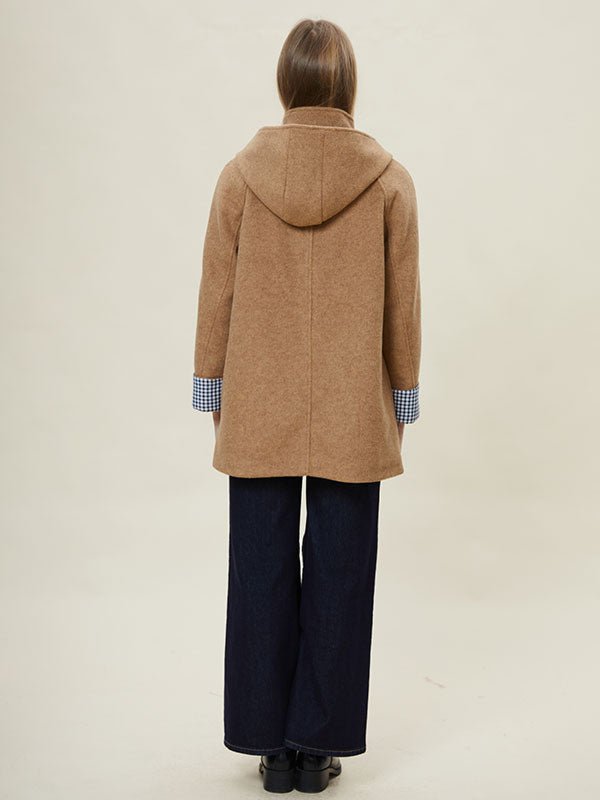 Hooded Checkered Patchwork Design Coat