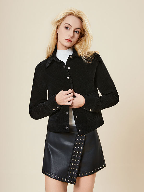 Turn Down Neck Single Breasted Jacket