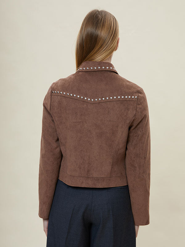 Rivet Fold Over Collar Stylish Jacket