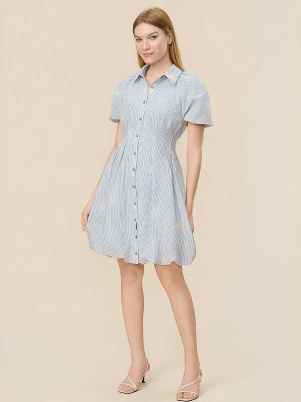 Embroidery Striped Mini Dress