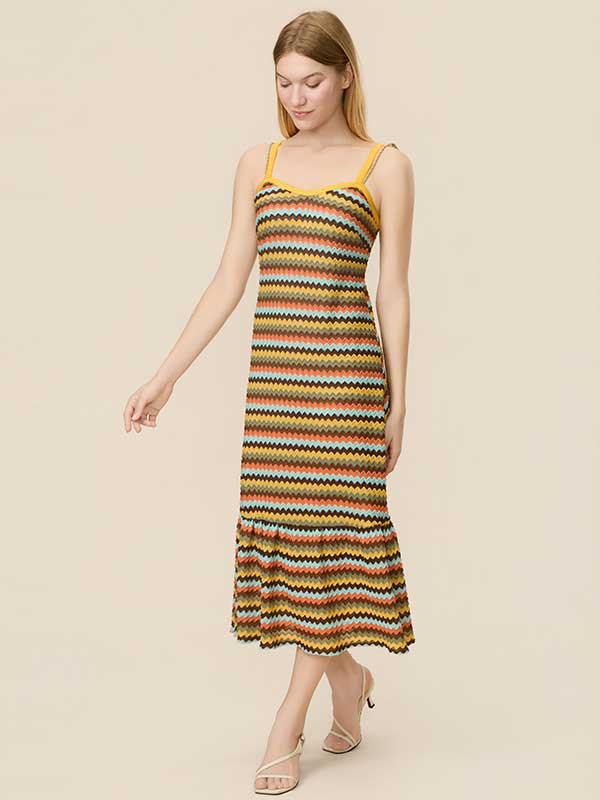 Wave Striped Flounce Maxi Dress