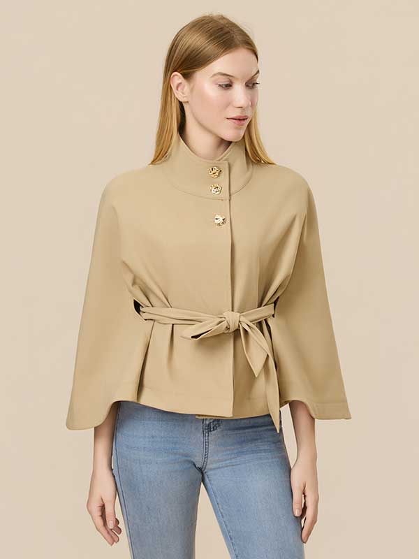 Belt Band Collar Solid Jacket