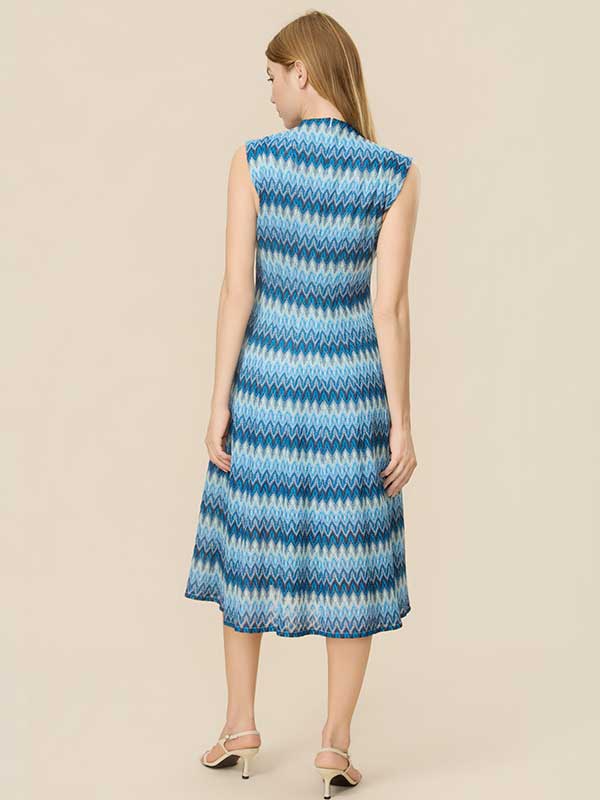 V Neck Retro Printed Midi Dress