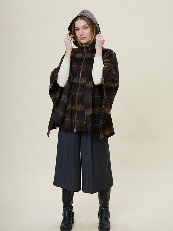 Checkered Hooded Patchwork Vintage Coat