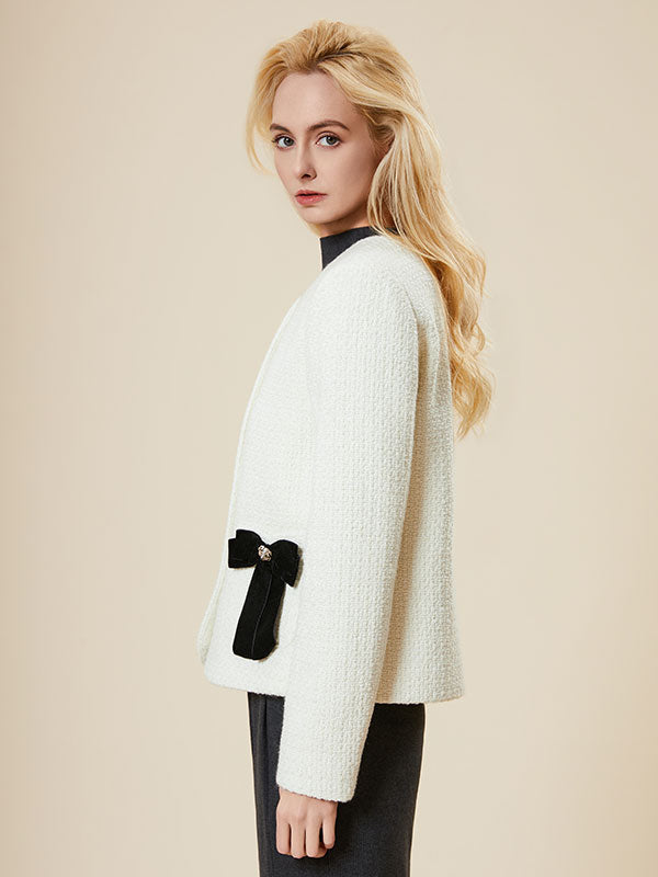 Round Neck Bow Patchwork Elegant Jacket