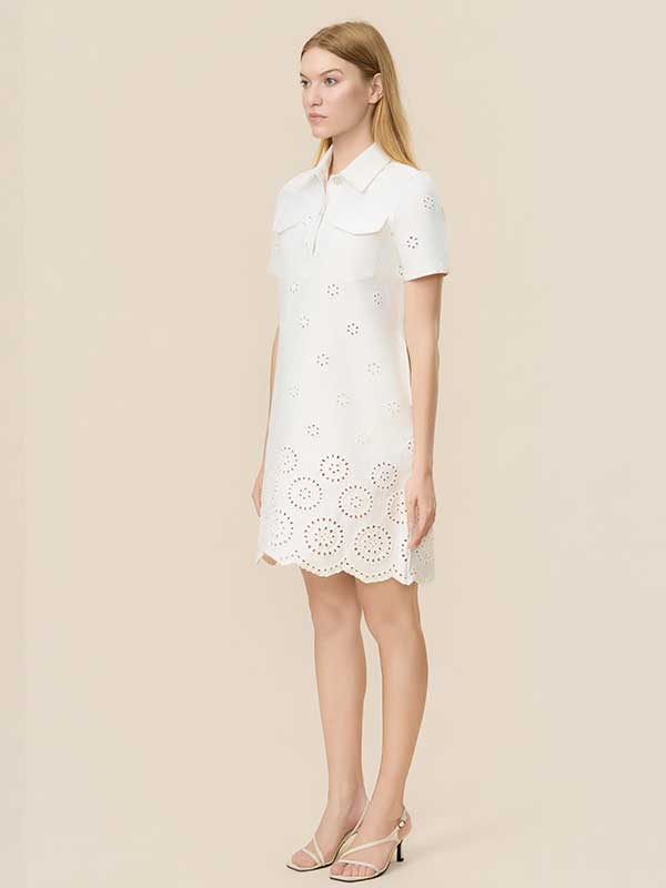Flap Pocket Scalloped Hem Midi Dress