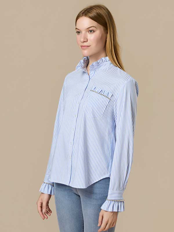 Ruffle Trim Striped Shirt