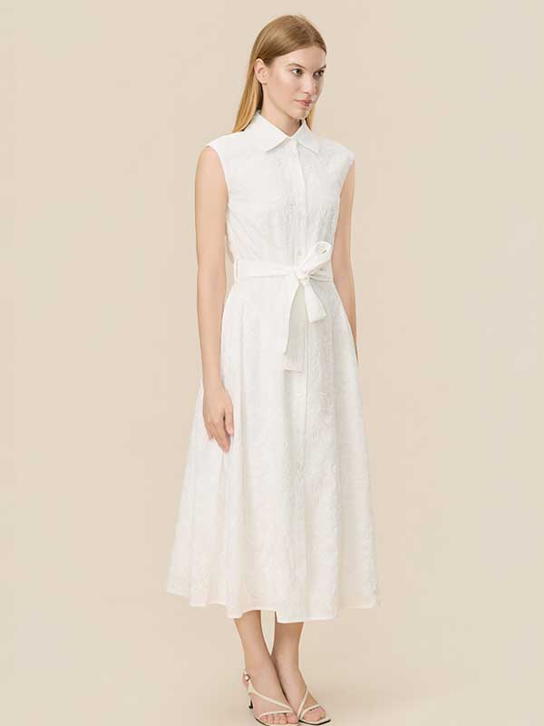 Belt Button Down Collar Maxi Dress