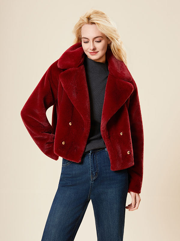 Lapel Doubel Breasted Solid Fur Coat