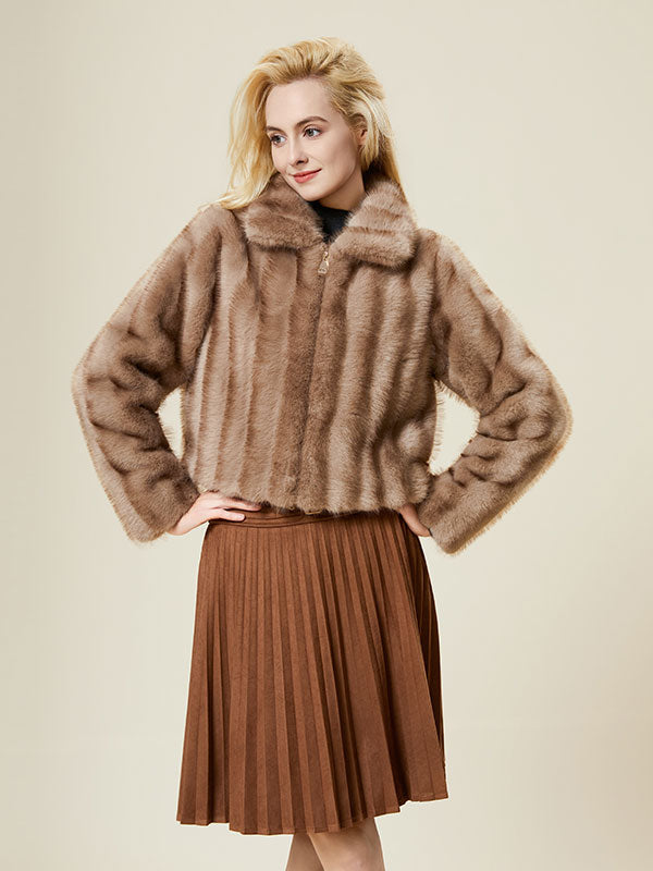 Fur Vertical Striped Zipper Warm Coat