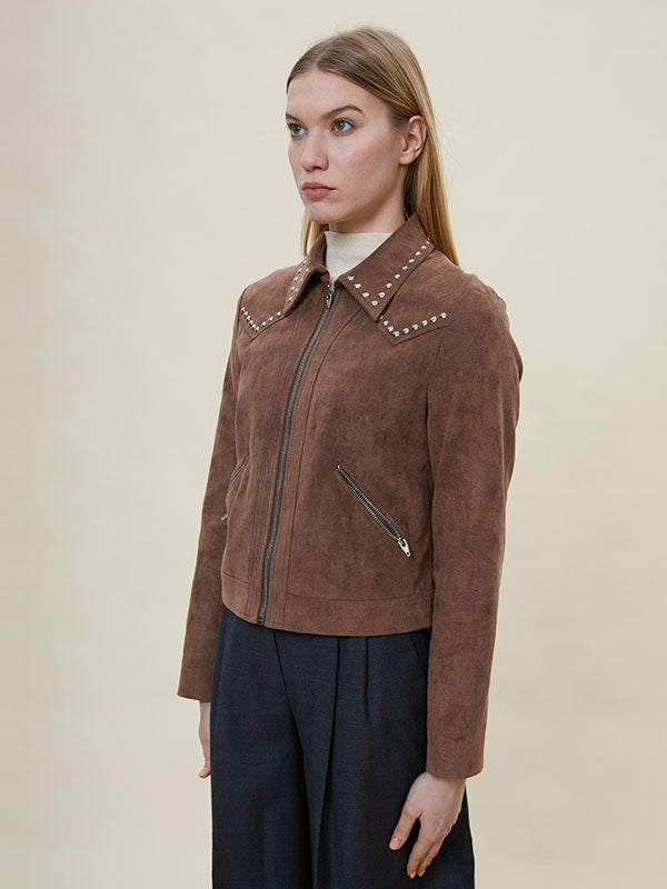 Rivet Fold Over Collar Stylish Jacket