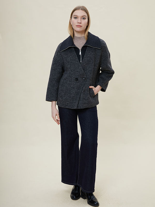 Single Button Color Block Coat