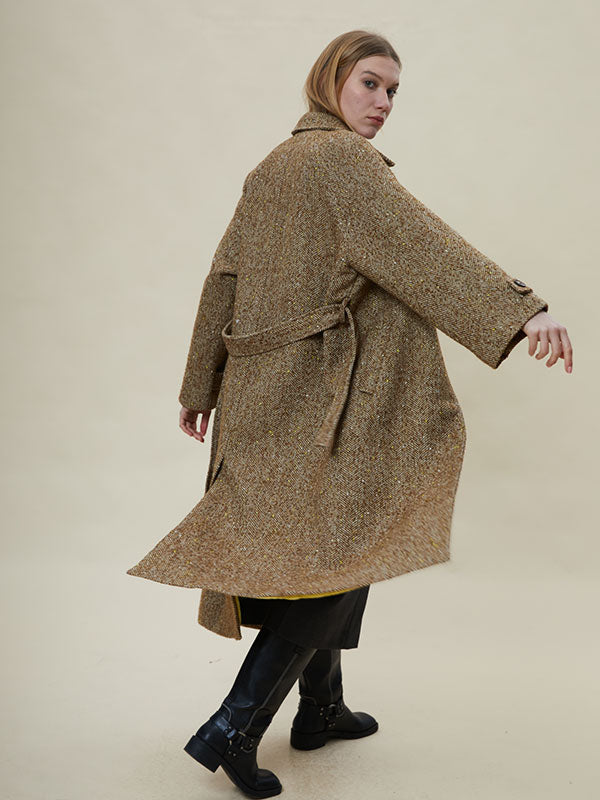 Fold Over Collar Assorted Colors Belt Coat