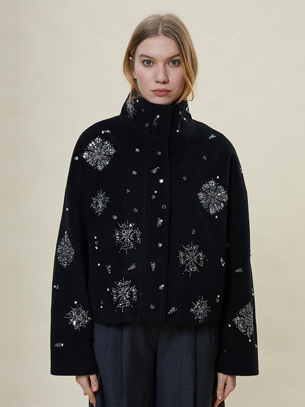 Shinning Band Collar Beading Outwear