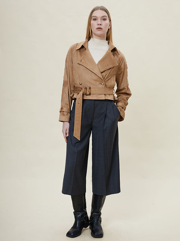 Double Breasted Belt Solid Jacket