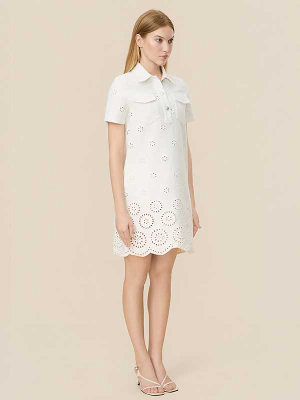 Flap Pocket Scalloped Hem Midi Dress