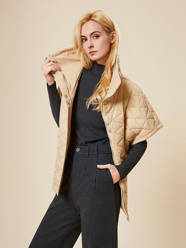 Lapel Quilted Zipper Pocket Solid Warm Vest