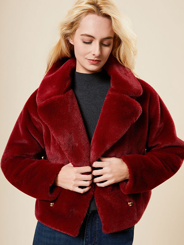 Lapel Doubel Breasted Solid Fur Coat