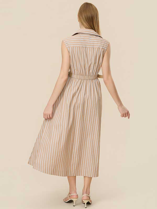 Elastic Waist Striped Maxi Dress