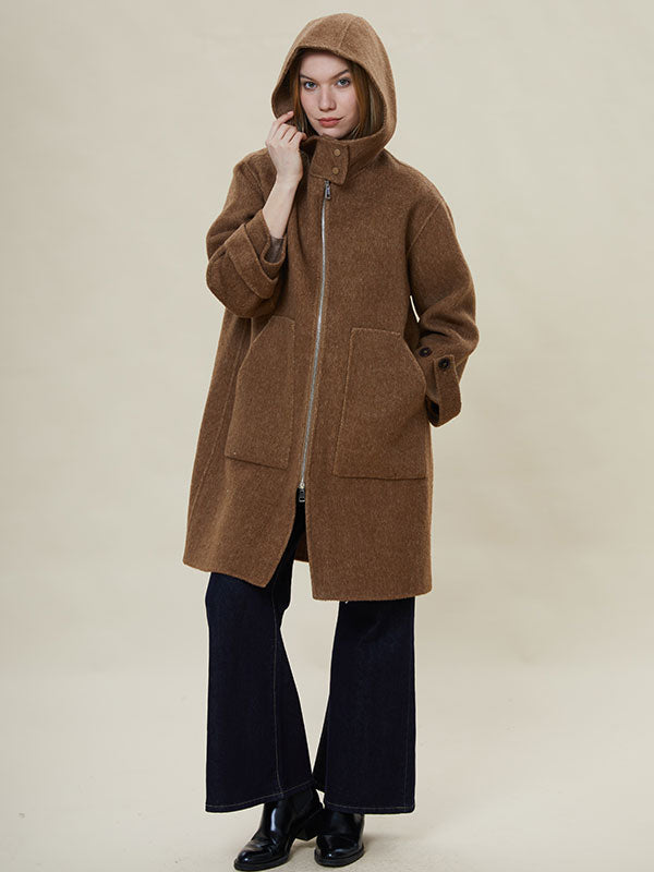 Hooded Zipper Pocket Solid Coat