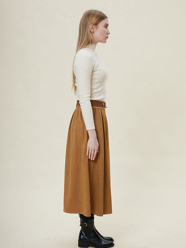 Retro Patch Pocket Solid Maxi Skirt