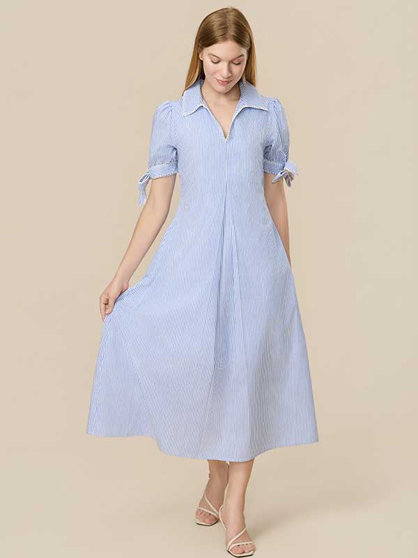 Contrast Trim Bow Striped Maxi Dress