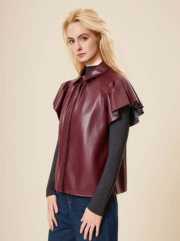 Turn Down Neck Flounce Solid Vest