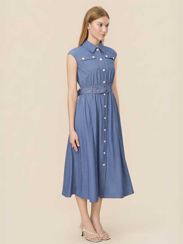 Belt Single Breasted Maxi Dress